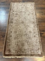 Antique Chinese Fette Rug 3x6, Taupe, Handmade Wool Chinese Carpet - £598.76 GBP