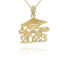 14K Solid Gold Class of 2023 Graduation Cap and Diploma Pendant Necklace - £190.11 GBP+