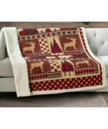 AUTUMN FOREST ANIMALS BEAR PINES QUILTED SHERPA SOFT THROW BLANKET 50x60... - £31.41 GBP