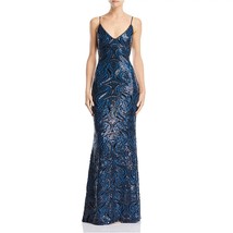 Avery G Womens 4 Blue Black Sequined V Neck Sleeveless Gown Dress NWT CO65 - $142.09