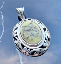 Jezaline 925 Sterling Silver Feline Tabby Kitty Cat Cameo Art Noveau Pendant - $61.38