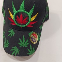 Parquet Marijuana Leaf Men's Back Strap Black Cotton Blend Baseball Cap Hat image 13