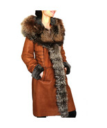 Woolene Women&#39;s Sheepskin Shearling Coat with Fox Trim - $763.18 CAD