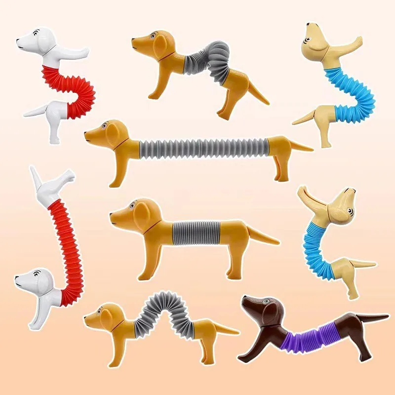 Play 1- 4Pcs Novelty Spring Dog Pop Tubes Sensory Toy Stress Relieve Bellows Pla - £23.11 GBP
