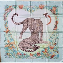 Hermes Scarf Jungle Love by Robert Dallet 90 cm silk light blue Carre Leopard - $799.47