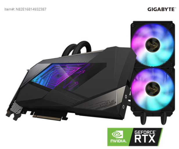 Gigabyte AORUS GeForce RTX 3090 Xtreme WATERFORCE WB GPU GV-N3090AORUSX WB-24GD - $3,599.99
