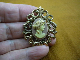 (CS24-7) ROMAN Lady ivory + mauve pink CAMEO scrolled brass Pin Pendant brooch - £22.78 GBP