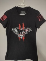 Grunt Style Eagle Print Women&#39;s Large Black T-Shirt  American Flag Americana - £11.71 GBP