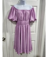 Boho Off Shoulder Puff Short Sleeve Ruffled Lavender  A Line Dress Women... - £17.29 GBP