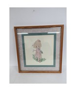 Precious Moments Cross Stitch Matted Framed Decor 19 X 20&quot; Girl Bible Me... - £19.63 GBP