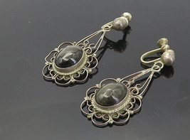 MEXICO 925 Sterling Silver - Vintage Obsidian Non Pierce Drop Earrings - EG4037 - £40.67 GBP