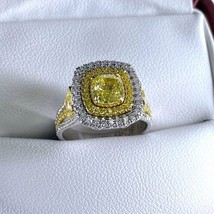 GIA 2.47CT Cushion Cut Natural Fancy Yellow Diamond Engagement Ring 18k Gold - £5,744.11 GBP