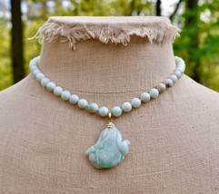 14K Yellow Gold Natural Jadeite Jade Pendant Moss in Snow Necklace 18 in... - $394.99