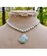 14K Yellow Gold Natural Jadeite Jade Pendant Moss in Snow Necklace 18 in... - $541.93 CAD