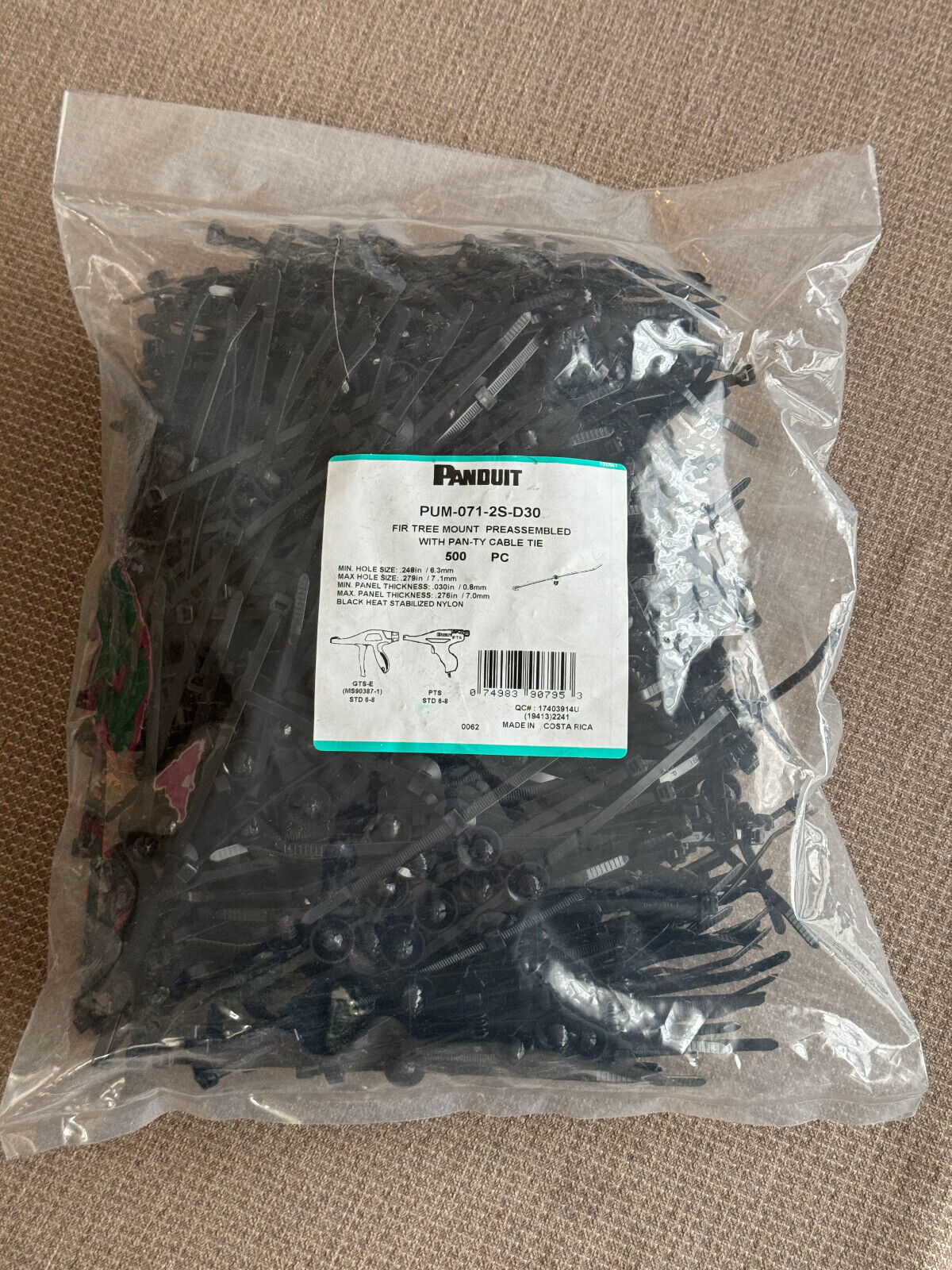 Primary image for Panduit PUM-071-2S-D30 Cable Ties with Fir Tree Mounts (500 pcs) 7.4” Push Mount