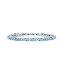 5.50Ct Classic Oval Aquamarine &amp; Diamond 7&quot; Tennis Bracelet 14K White Gold Over - $130.90