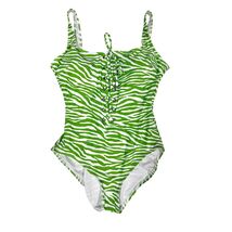NWT Michael Kors Jungle Green Zebra Lace Up 1 Piece Swimsuit L Slimming ... - $69.95