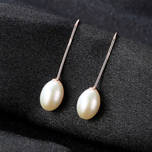 Small Rice-Shaped Beads Earrings Pearl S925 Sterling Silver Simple Ear Hook Earr - £13.58 GBP