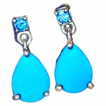 VTG 925 Stamped Mini Dangle Drop Turquoise Colored Stone Stud Post Earrings. - £33.04 GBP