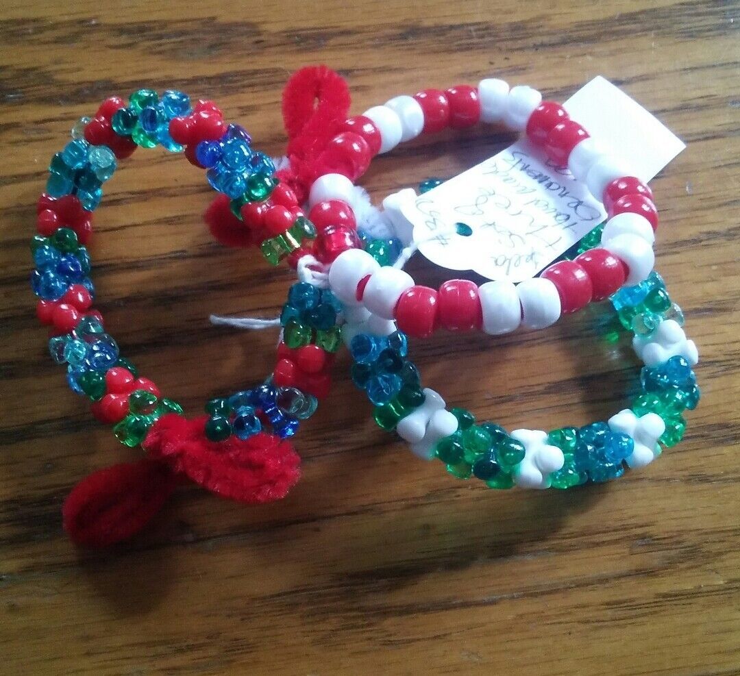 015 Vintage Handmade Bead Style Christmas Ornaments Wreaths Set of 3 - $4.25