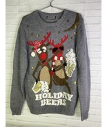 Reindeer Holiday Beers Christmas Ugly Sweater Gray Embellished Womens Si... - £20.69 GBP