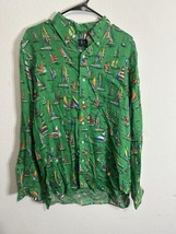 Polo Ralph Lauren Green Sailboat Print Long Sleeve Button Up Linen Shirt... - $39.59