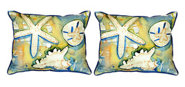 Pair of Betsy Drake Beach Treasures Large Indoor Outdoor Pillows 16x20 - £70.08 GBP