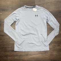 Under Armour Fitted Long Sleeve Crew Neck Gray Athletic T Shirt Boys Size YLG - $11.72