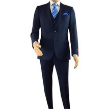 Men Suit BERLUSCONI Turkey 100% Italian Wool Super 180's 3pc Vested #Ber16 Navy image 2