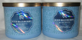 Bath &amp; Body Works 3-wick Scented Candle Lot Set Of 2 Iced Blueberry Biscotti - £50.91 GBP