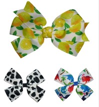 NEW Girls Dinosaur Cow Lemon Citrus Print Hair Bow Clip - £4.71 GBP