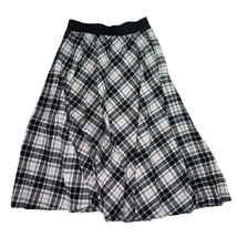 Vtg T.R. Bentley Women&#39;s Pull On Black Plaid Wool Blend Midi Skirt, Size... - $17.99