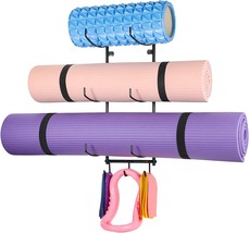 Yoga Mat Holder Wall Mount, Yoga Mat Storage Rack Organizer, Storage Foam Roller - £21.47 GBP
