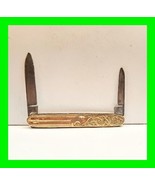 Vintage Ornate Carved Gold Plated S-B Co. Pocket Folding Knife w/ 2 Plai... - £50.83 GBP