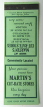 Martin&#39;s Cut-Rate Stores - Worcester, Springfield, Malden, MA Matchbook Cover - £1.60 GBP