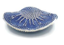 Artisan Blue Soap Dish Textured Ceramic Trinket Tray 20cm/8in Soap Bar Holder - £55.75 GBP
