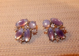 Elegant vintage silver tone purple luminescent stone &amp; white rhinestone ... - £9.38 GBP