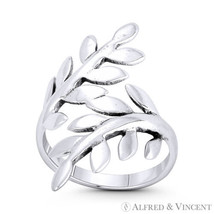 Olive Branch Leaf Boho Bohemian Charm .925 Sterling Silver 18mm Bypass Long Ring - £20.67 GBP