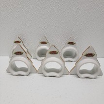 Vtg. Ceramic Christmas Tree Napkin Rings Porcelain Gold Trim Japan 1988 Set of 6 - £10.28 GBP