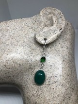 Vintage Green Glass Chrysoprase Earrings 925 Sterling Silver Lever Back - $64.35