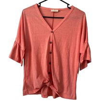 NEW Bobbie Brooks Blouse Shirt Large Peach Coral V Neck Polyester Cotton Rayon - £7.18 GBP