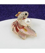 Goldfish Brooch / Hat Pin Fashion Rhinestone Pearl Fish - $228.47 MXN