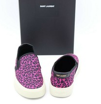 Saint Laurent Venice Pink Black Leopard Print Low-Top Slip-On Sneakers 6.5 36.5 - £235.81 GBP