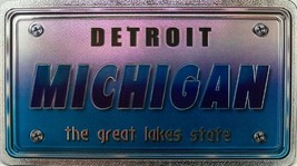 Detroit Michigan The Great Lakes State Foil Panoramic Dual Sided Fridge Magnet - £6.31 GBP