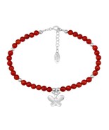 Charming Peace Butterfly Round Red Coral Gemstone Sterling Silver Bracelet - £20.12 GBP