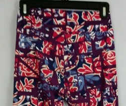 New LuLaRoe One Size Leggings Pink, Purple, &amp; Blue With Abstract Roses Design - £12.20 GBP