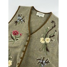 Vintage Susan Bristol Sweater Vest Womens Size 1 W Green Brown Embroider... - $39.93