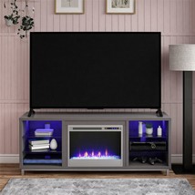 Electric Fireplace TV Stand 70-inch TVs Entertainment Center Glass Shelves Grey - £342.75 GBP