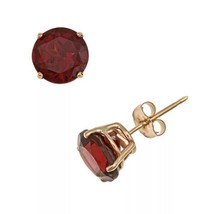 6mm Rond Simulé Grenat Rouge Solitaire Boucles D&#39;Oreilles 14K or Jaune Plaqué - £42.76 GBP