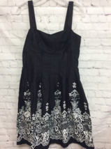 Dressbarn Womens A Line Dress Black Floral Smocked Sweetheart Neck Sleeveless 6 - £12.27 GBP